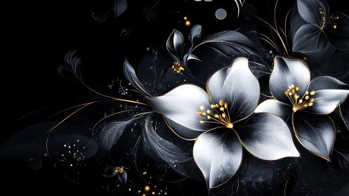 Luminescent Petals Dance Against Obsidian Depths
