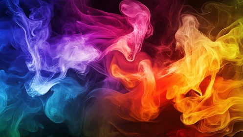 Vibrant multicolor smoke waves on deep black background.