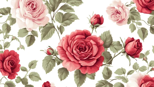 Botanical illustration of roses in varying stages of bloom