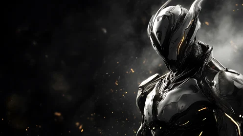 Futuristic chrome android stands in molten ember haze.