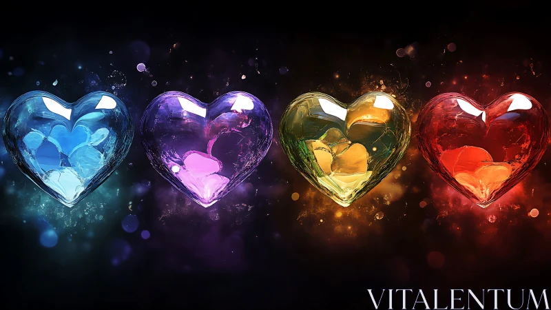 Luminescent Crystal Hearts: Four-Part Gradient Composition.