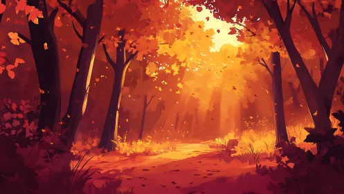 Enchanted Forest Ablaze with Autumn's Golden Light.