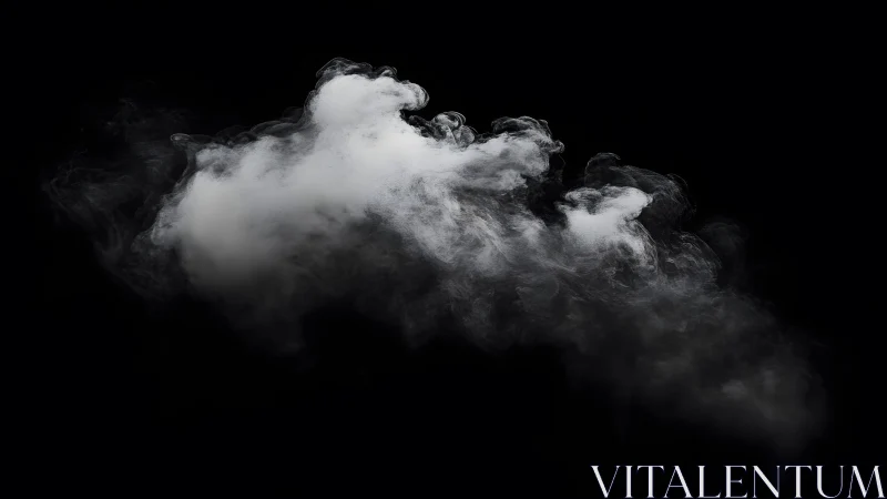 Wispy white smoke cloud on black background, minimalist style.