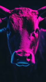 Neon Night Cow Portrait in Bold Electric Farmhouse Glow.