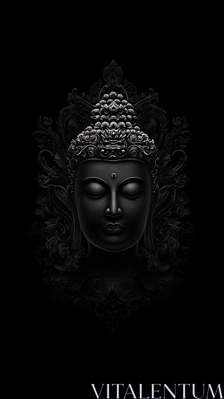 Midnight Buddha drifts from shadow, crowned in silver blooms