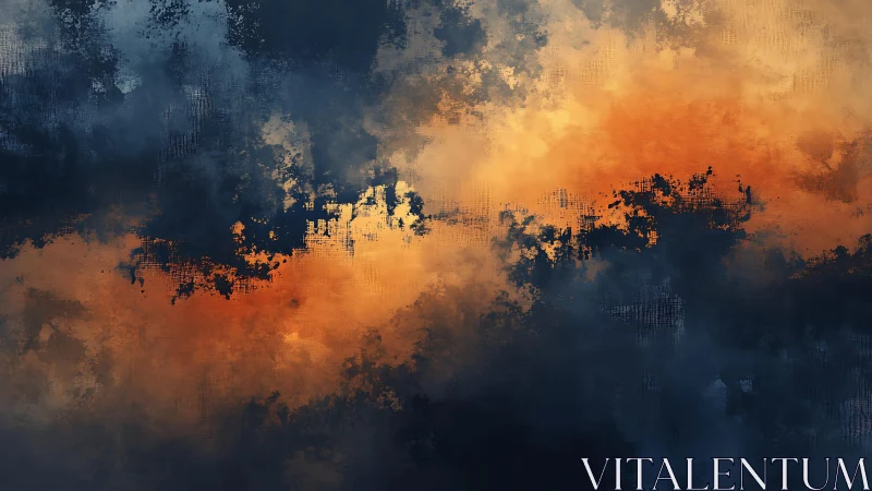 Dramatic Abstract Sky in Deep Blue and Fiery Orange Tones.