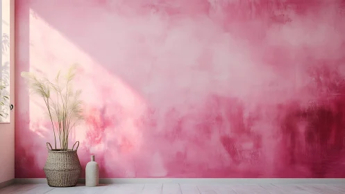 Sunlit pampas corner against a dreamy watercolor pink wall.