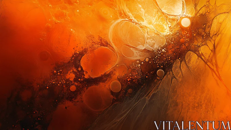 Vivid Abstract Orange and Black Fluid Art with Organic Patterns.