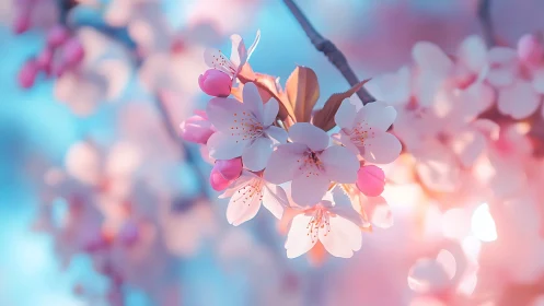 Luminous cherry blossoms glow in soft morning light.