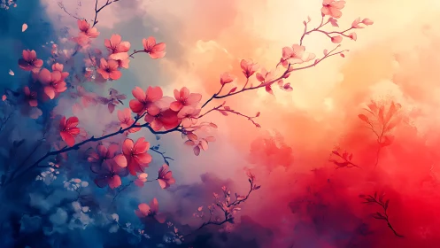 Ethereal Cherry Blossoms: Chromatic Gradient Study in Digital Oil.