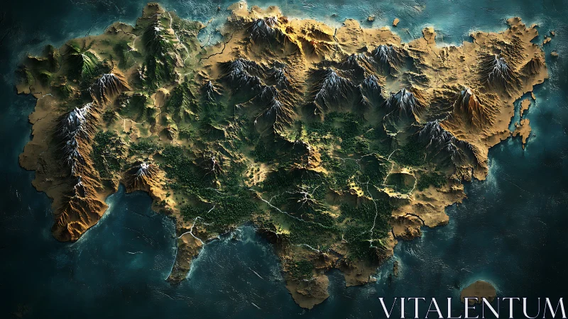 Fantastical Continent Rises from Turquoise Ocean.