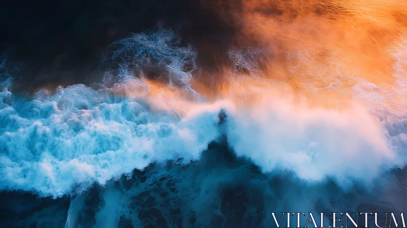 Glowing ocean waves meeting soft evening light in motion.