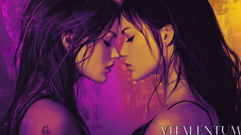 Two Figures in Neon Proximity: Digital Portrait.