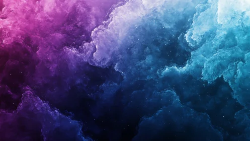 Triadic nebula cloudscape in magenta violet cyan gradient field