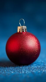 Macro study of red frosted ornament with shallow depth of field