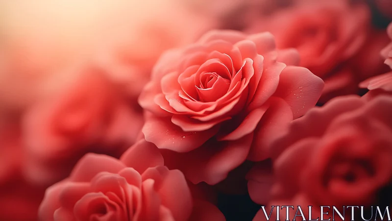 Red roses with shallow depth of field in close focus.