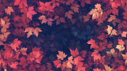 Autumn maple leaves pattern on dark blue background.
