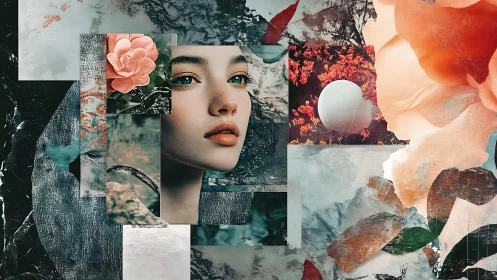 Petal-dream collage framing a luminous, contemplative gaze.