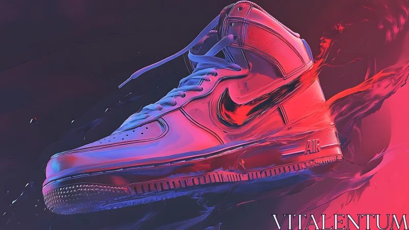 Digital sneaker closeup in neon pink and blue motion blur.