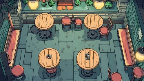 Cozy rooftop bistro waits under warm lantern hush.