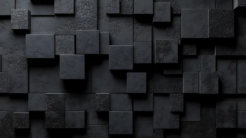 Shadows play across layered black cubes in calm geometry