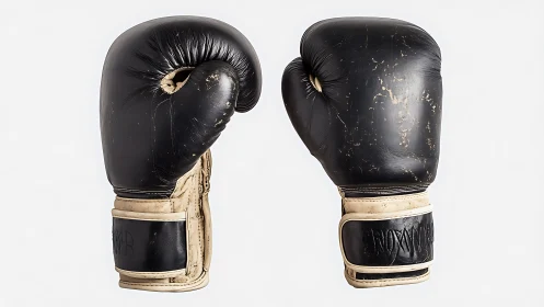 Weathered Black and Tan Boxing Gloves Pair