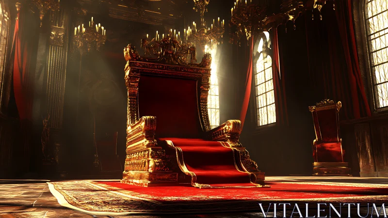 Golden throne in sunlit hall inviting quiet daydreams.