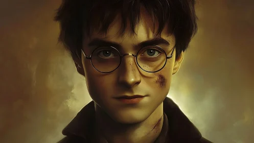 Portrait of bespectacled youth in dramatic golden chiaroscuro.