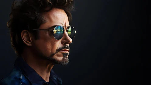 Man in sunglasses rendered as detailed digital portrait