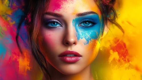 Bold color kissed portrait where calm eyes meet chaos.