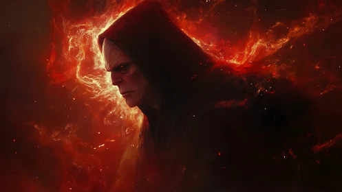 Hooded ember warlock broods inside a collapsing red nebula