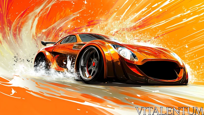 Molten orange supercar slicing through liquid sunlight.