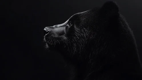 Black bear profile in dramatic low key side lighting study.