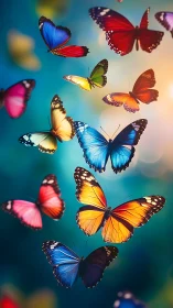 Multicolored butterflies are rendered in sharp digital focus