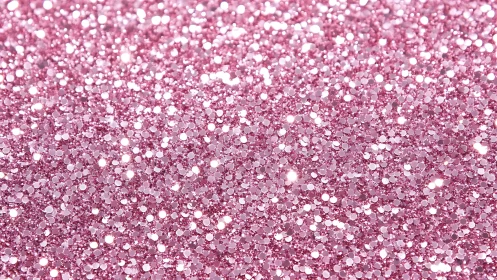 Pink glitter surface displays dense reflective circular particles