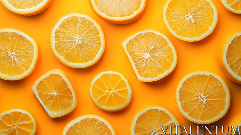 Citrus slices on vivid orange background in flat layout.