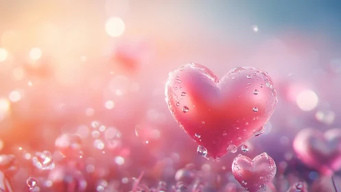 Crystalline Hearts Suspended in Dreamy Pink Light