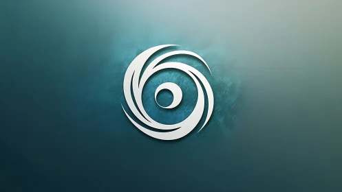 Swirling white circular logo on teal textured background.