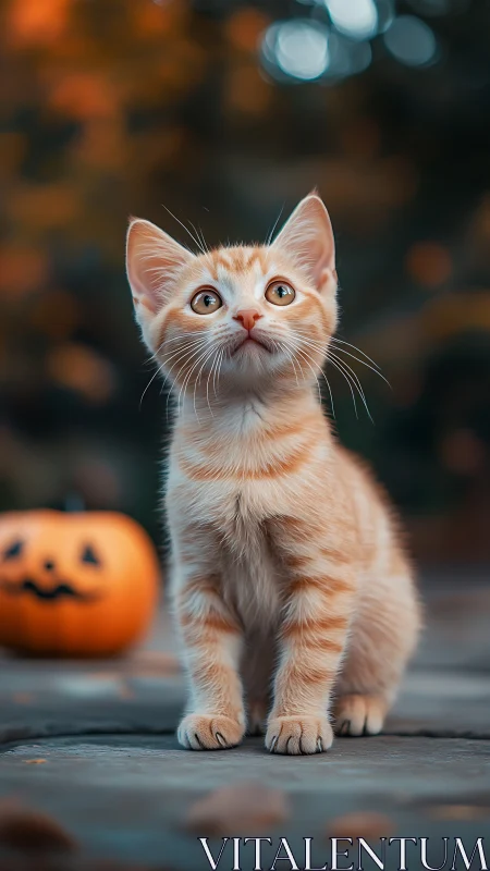 Adorable Orange Kitten Gazes Up with Wonder and Joy