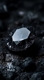 Photorealistic dark crystal macro with faceted hexagonal core.