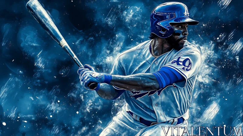 Baseball slugger readies powerful swing in electric blue storm