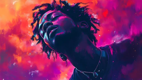 Dream-soaked portrait drifting in neon sunset colors.