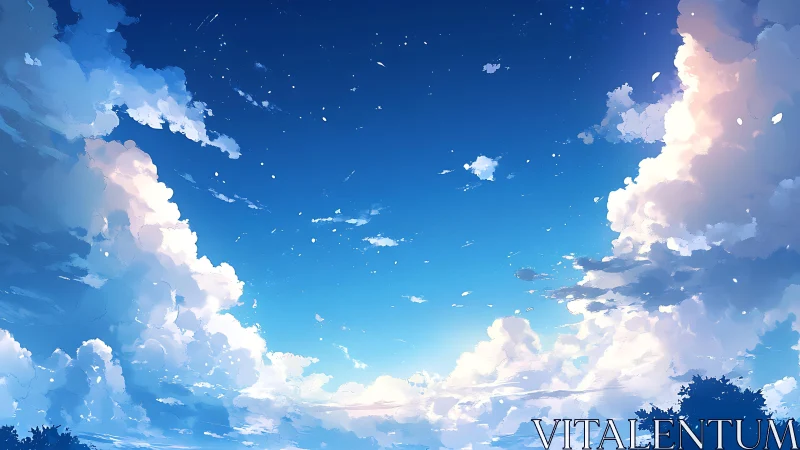 Radiant summer clouds framing a deep cerulean skyscape.