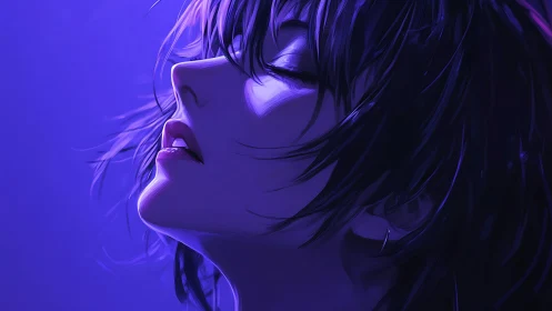 Chromatic side-lit portrait with spectral violet shading dynamics.