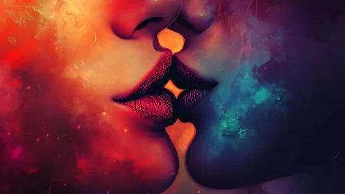 Luminous Connection: A Kiss in Radiant Color.