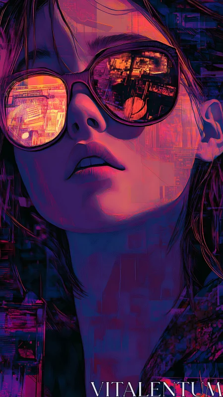 Neon-irradiated portrait with reflective urban visor optics.