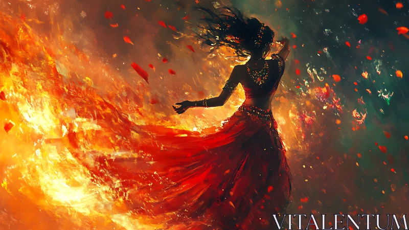 Inferno Dance: Silhouetted Figure Engulfed in Molten Fire and Embers