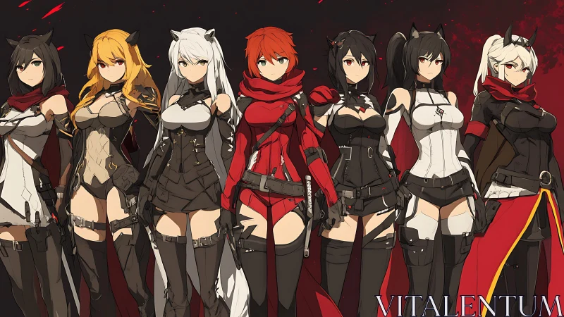 Seven fierce anime heroines stand united in battle gear