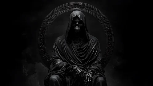 Midnight monarch of bones rests within a carved obsidian halo