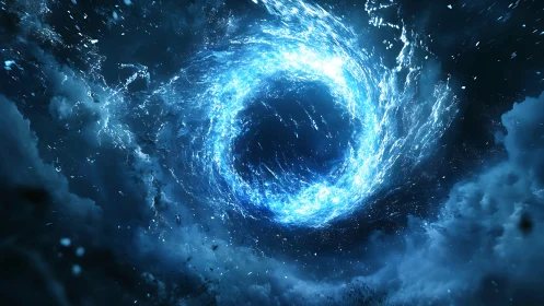 Stellar vortex portal with luminous cyan plasma ring.